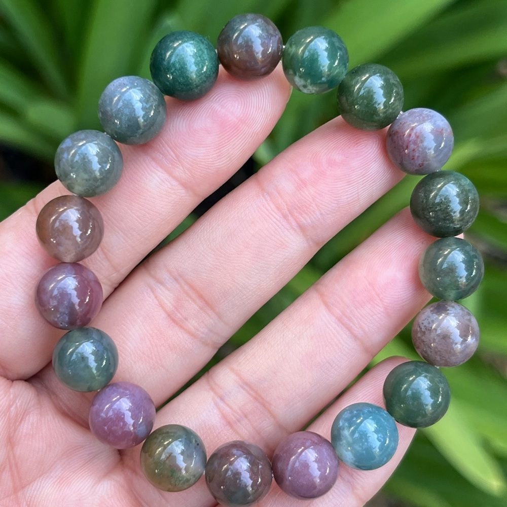 10mm stretchable rainbow color moss agate bracelet - Picture 1 of 9
